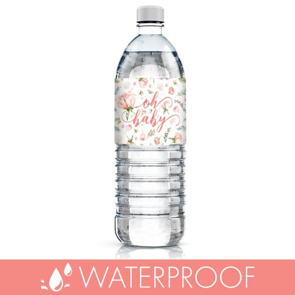 Pink Floral Baby: Shower Water Bottle Labels - Spring, Girl - 24 Stickers Online Sale - Image 5