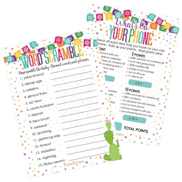 Taco  Bout a Baby:  Baby Shower Game - What s On Your Phone and Word Scramble Game Bundle - 20 Dual Sided Cards on Sale