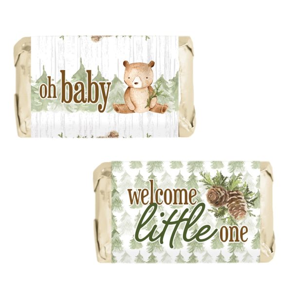 Woodland Bear: Baby Shower Mini Candy Bar Labels - 45 Stickers Online Sale