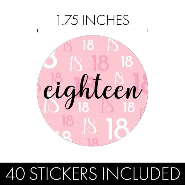 18th Birthday: Pink and Black - Adult Birthday - Round Favor Stickers - 40 Stickers For Cheap - Image 3