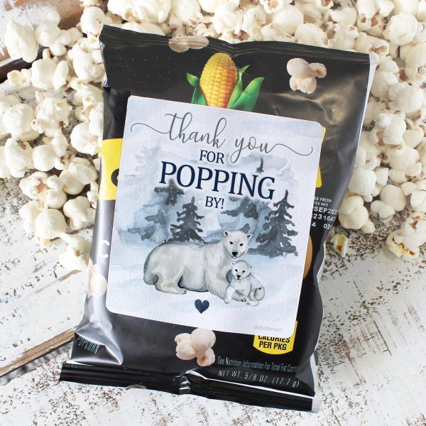 Polar Bear We Can Bearly Wait: Winter Baby Shower - Thank You for Popping By, Popcorn, Chip Bag and Snack Bag Stickers - 32 Pack For Cheap - Image 5