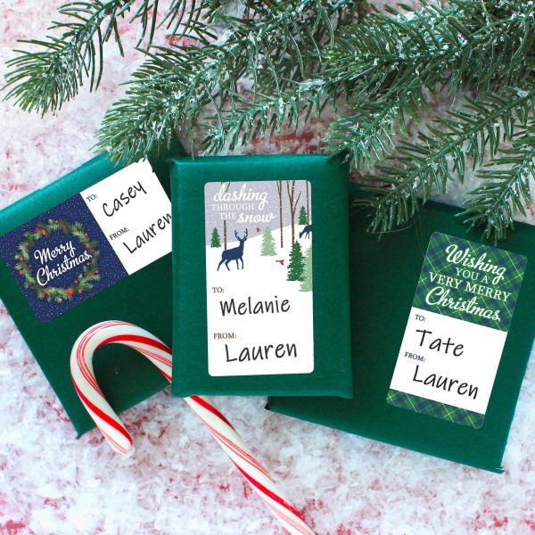 Christmas Gift Tag Stickers: Woodland, Wreath, and Green Plaid  – 75 Stickers Online now - Image 2