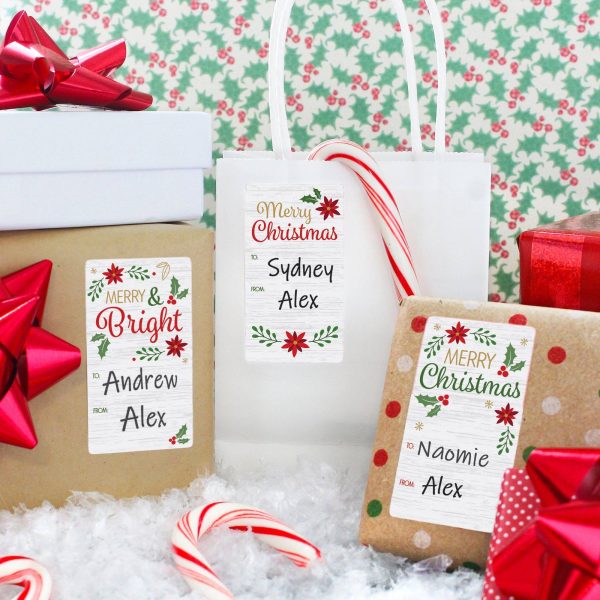 Christmas Gift Tag Stickers: Classic Poinsettia & Holly Merry Christmas  - 75 Stickers Cheap - Image 2