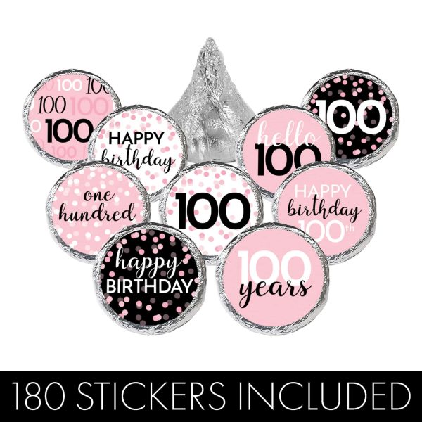 100th Birthday: Pink and Black - Adult Birthday - Party Favor Stickers - Fits on Hershey s Kisses - 180 Stickers Online Sale - Image 5