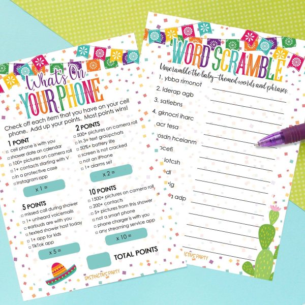 Taco  Bout a Baby:  Baby Shower Game - What s On Your Phone and Word Scramble Game Bundle - 20 Dual Sided Cards on Sale - Image 2
