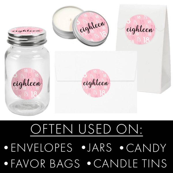 18th Birthday: Pink and Black - Adult Birthday - Round Favor Stickers - 40 Stickers For Cheap - Image 4