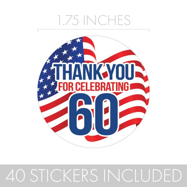 60th Birthday: Red White & Blue - Circle Label Thank You Stickers - 40 Stickers Hot on Sale - Image 3