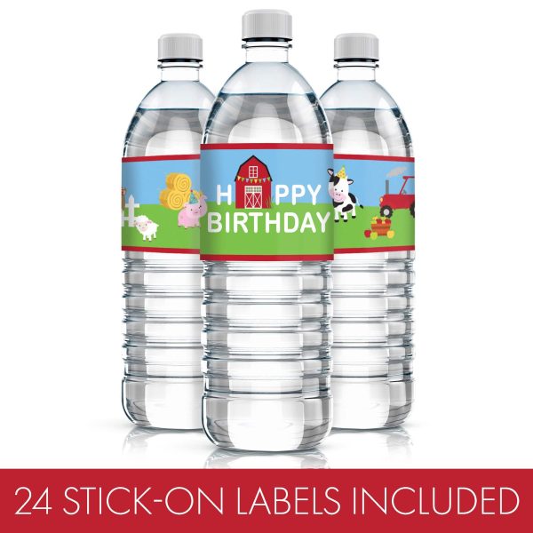Barnyard Farm Animals:  Kid s  Birthday - Water Bottle Labels - 24 Waterproof Stickers Cheap - Image 4