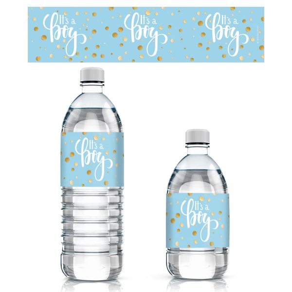 Gold Confetti: Blue - It s a Boy Baby Shower - Water Bottle Labels - 24 Stickers Online now