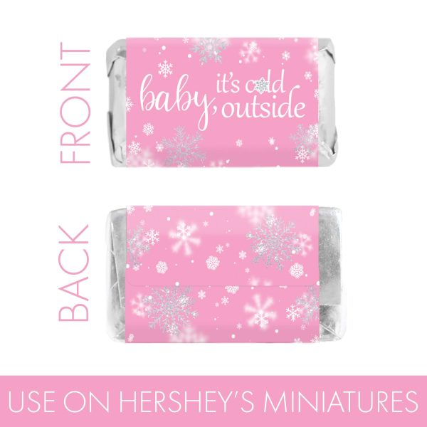 Little Snowflake: Pink -  Winter Baby Shower Mini Candy Bar Wrappers - Fits on Hershey® Miniatures -  Girl - Baby It s Cold Outside - 45 Stickers Fashion - Image 5