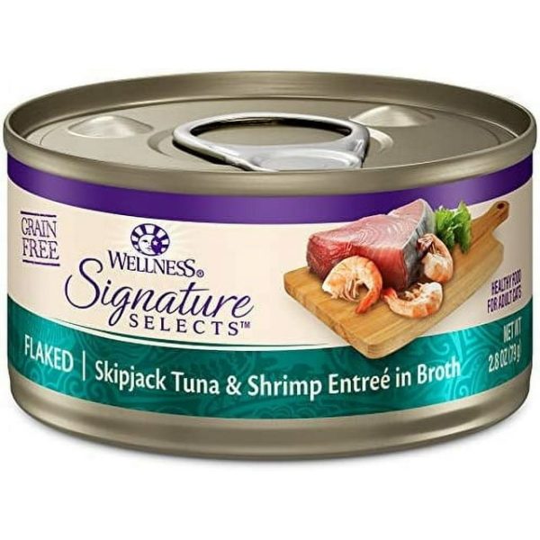 Wellness Signature Selects Grain Free Natural Skipjack Tuna with Shrimp Entree in Broth Wet Canned Cat Food Discount