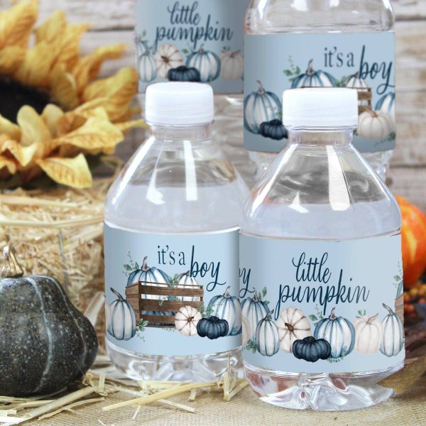 Little Pumpkin: Blue - Boy Baby Shower- Water Bottle Label Stickers - 24 Waterproof Stickers Cheap - Image 2
