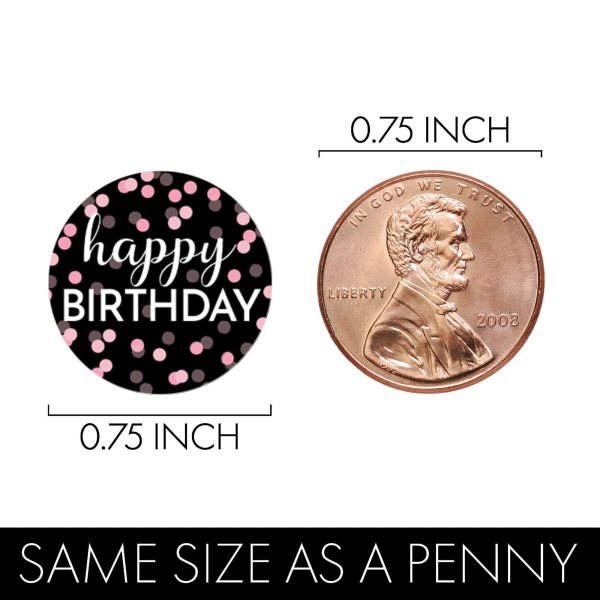 100th Birthday: Pink and Black - Adult Birthday - Party Favor Stickers - Fits on Hershey s Kisses - 180 Stickers Online Sale - Image 3