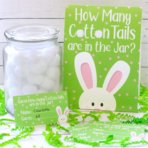 Easter Party Games: How Many Cotton Tails Game - 1 Table Top Sign and 30 Game Cards Fashion - Image 2