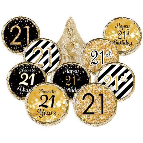 21st Birthday: Black and Gold - Party Favor Stickers - Fits on Hershey s Kisses - 180 Stickers Online