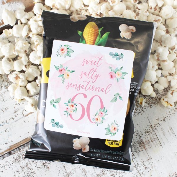 60th Birthday: Floral - Popcorn, Chip Bag, and Snack Bag Stickers - 32 Stickers Fashion - Image 5