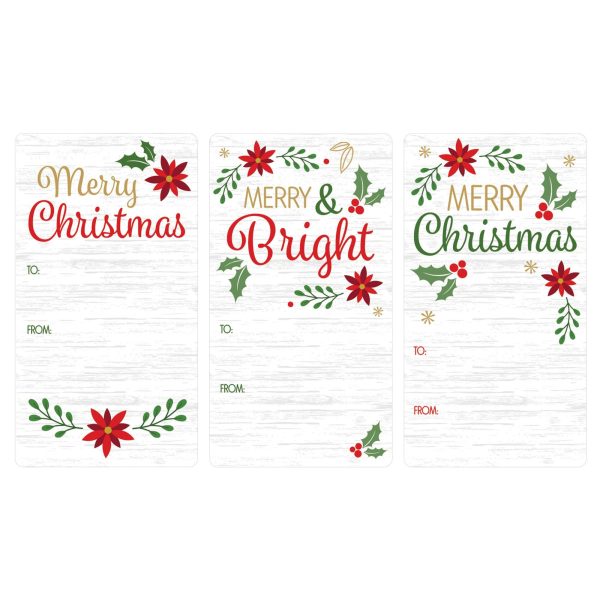 Christmas Gift Tag Stickers: Classic Poinsettia & Holly Merry Christmas  - 75 Stickers Cheap