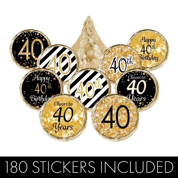 40th Birthday: Black & Gold - Fits on Hershey s Kisses - 180 Stickers Online - Image 5