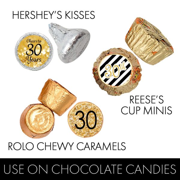 30th Birthday: Black & Gold - Fits on Hershey s Kisses - 180 Stickers on Sale - Image 4