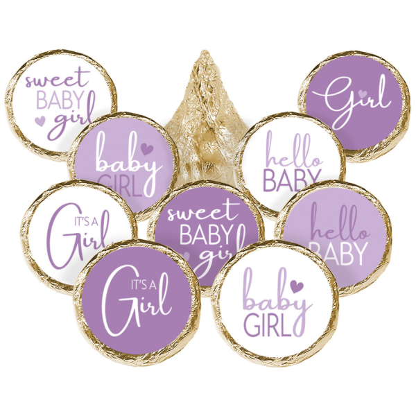 Sweet Baby Girl: Purple - It’s a Girl Stickers for Kisses Candies - 180 Label Count Sale