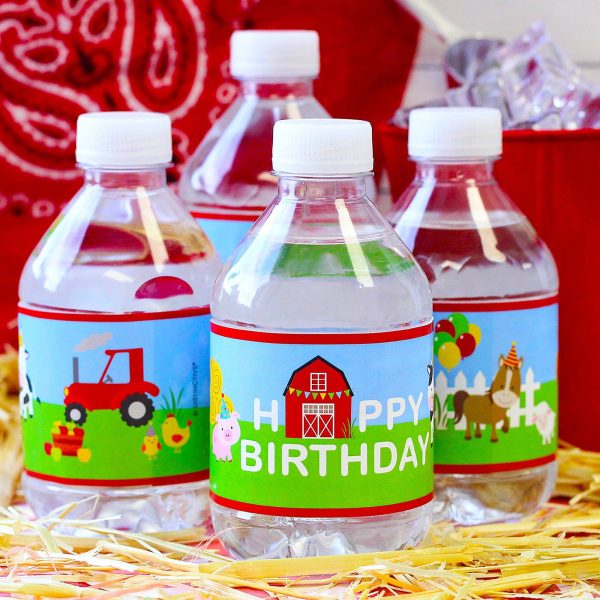 Barnyard Farm Animals:  Kid s  Birthday - Water Bottle Labels - 24 Waterproof Stickers Cheap - Image 2