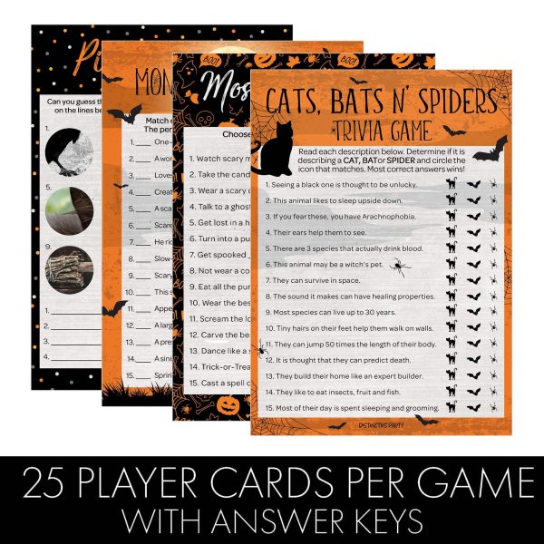 Full Moon: Halloween Party Game Bundle - Monster Matchup, Most Likely To, Picture Quiz & Cats, Bats N  Spiders Trivia Game - 4 Games for 25 Players - 50 Dual Sided Cards Hot on Sale - Image 4