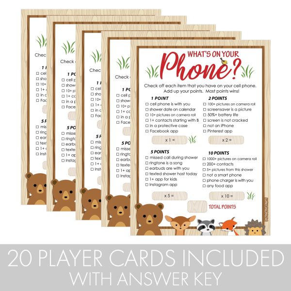 Woodland Baby Shower Game What s On Your Phone - 20 Cards on Sale - Image 3