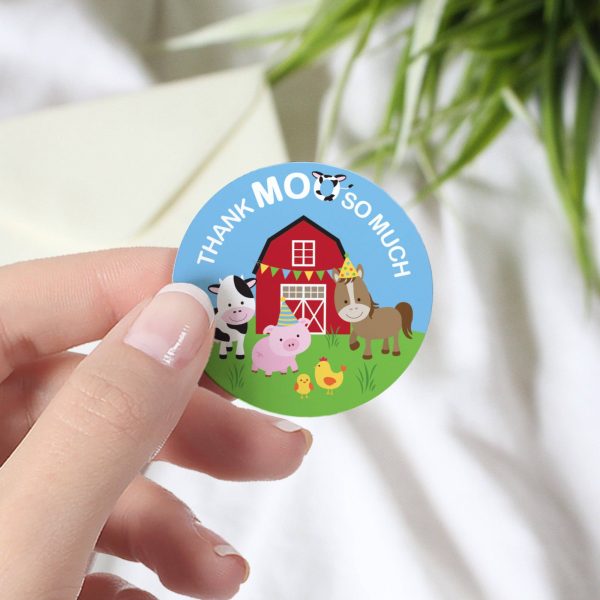 Barnyard Farm Animals:  Kid s Birthday - Thank You Stickers - 40 Stickers Fashion - Image 2