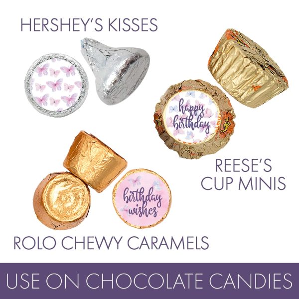 Butterfly Wishes: Purple & Pink - Kid s Birthday  - Party Favor Stickers - Fits on Hershey s Kisses, Spring - 180 Stickers For Discount - Image 4