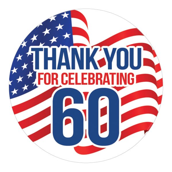 60th Birthday: Red White & Blue - Circle Label Thank You Stickers - 40 Stickers Hot on Sale