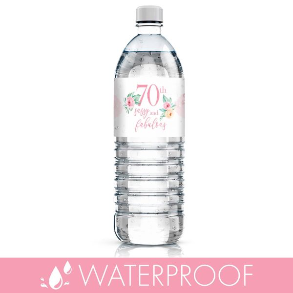 70th Birthday: Floral - Water Bottle Labels - 24 Waterproof Stickers For Cheap - Image 5