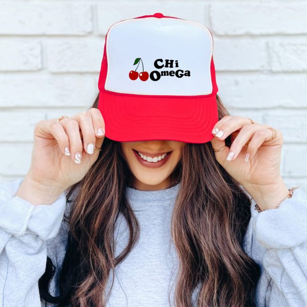 Chi Omega Cherry Trucker Caps Online now