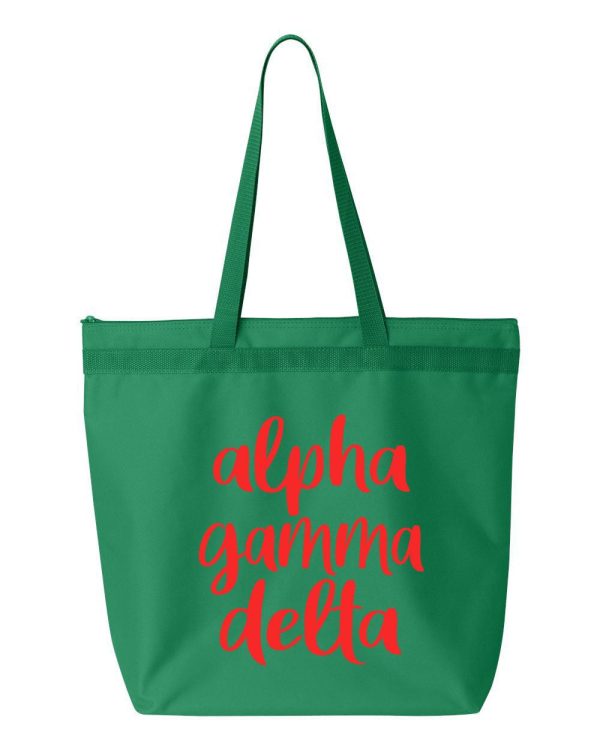 Alpha Gamma Delta Script Tote Bag on Sale